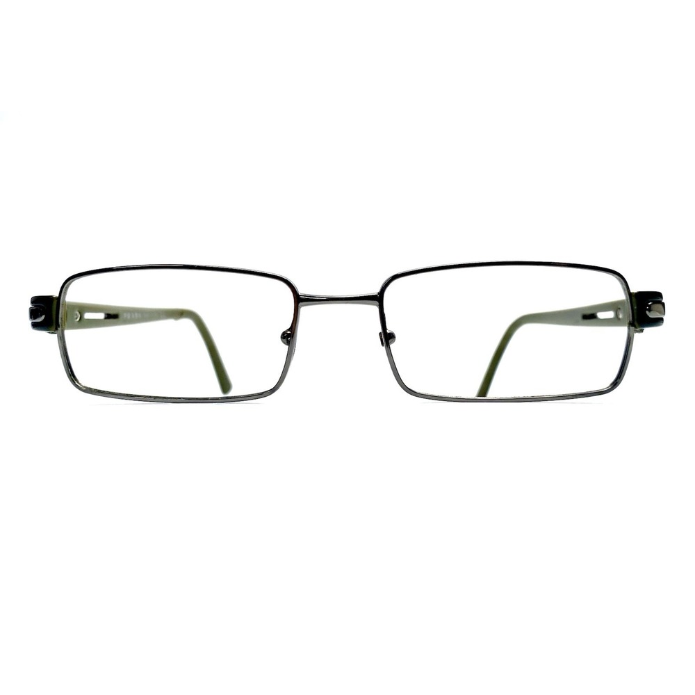 Prada Silver Rectangular Glasses Dark Green Temples Italy 51 17 135